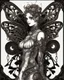 Placeholder: gothic, steampunk delicate metal woman, butterfly, wings, black background