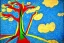 Placeholder:  big tree in the sky abstract birds Picasso style