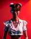 Placeholder: waitress woman muppet head, skin body and arms, concept art, retro style, smooth, unreal engine 5, god lights, ray tracing, RTX, lumen lighting, ultra detail, volumetric lighting, 3d.