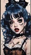 Placeholder: Poster in two gradually, a one side malevolent goth vampire girl face and other side the Singer Melanie Martinez face, full body, painting by Yoji Shinkawa, darkblue and brown tones,