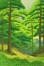 Placeholder: Appalachian forest in style of Kawase Hasui , oaks, foliage, non-repetitive, somewhat minimal