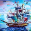 Placeholder: Beautiful pirate ship in the ocean, complicated, incomprehensible, 3D, bulky, symmetrical, artistic, 4K, 8K, Wassily Kandinsky