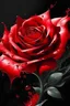 Placeholder: watercolor an exciting illustration of a red rose with petals, completely made with transparent red paint flowing down a dark glossy surface, a light spot on the rose, a dark empty background, liquid splashes, complex details, photorealistic