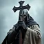 Placeholder: Varican fighter with a hammer shaped like a cross in modern military gear under pastor robes