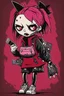 Placeholder: Punk girl, run pose, darkred tones, style Invader Zim,