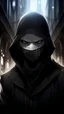 Placeholder: Fanatsy world, anime, assassins black mask, full face covered man