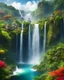 Placeholder: Digital Photography Art Multiple wonderland waterfalls in wonderful flying islands, there are sorrounded birds fly in vibrant colors