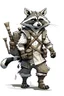 Placeholder: full body of an anthro raccoon, wielding a sword, t-shirt, big backpack, moderately tall, concept art sketch, with a blank background