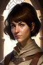 Placeholder: woman, cleric, dungeons and dragons, short brown hair, brown eyes,