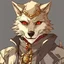 Placeholder: a wolf-like tabaxi in necromancer clothes with heterochromia gold and red eyes baldurs gate style