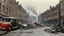 Placeholder: 1940s London street with bomb damage, injured people, vehicles, ambulances, fire engines, wartime, full colour