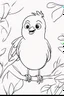 Placeholder: blank colouring book, white blank background, simple picture for toddlers, sweet and smilling bird pet, disney and pixar style