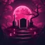 Placeholder: A moon in a glowing dark pink forest, lightning, a gravestone, chain