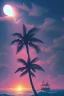 Placeholder: 1980's vaporwave aesthetic palm trees with lightning with solar eclipse in the ocean waves sunset