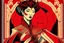 Placeholder: Stylized Asian aristocrat, In the style of Tarot and Art Deco, Red colours