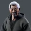 Placeholder: gray-haired young man with katana in black baggy jaket