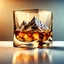 Placeholder: big ice cube shaped like a extremely low poly mountain floating in glass filled with whisky, photorealistic, strong bokeh