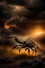 Placeholder: Scorpion surrounded by fire. Tail curled up behind his back ready to strike under a storming sky with lightening