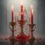 Placeholder: Red candles on a three-armed gold candlestick, dripping wax. Illustrative art, art interpretation, concept art, cgsociety contest winner, seasonal art, seasonal art HD, 4k, 8k, intricate, detailed, intricately detailed, luminous, translucent fantasy crystal, holographic data, soft body, shadow play, light, fog, atmospheric, cinematic, light film, hyper-detailed, hyper-realistic, masterpiece, atmospheric, high resolution, 8k, HDR, 500px, mysterious and artistic digital art, phototic, intricate, f