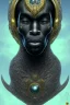 Placeholder: black male African alien, cracks in the head, wicked, Asian eyes, crown, blood, 8k, finely detailed, photo realistic, Boris Vallejo style turquoise skull head gold dragon space alien rain skeleton gold tooth silver helmet silver space suit spaceships