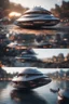 Placeholder: modular house boat that looks like an dark twisted alien space ship, bokeh like f/0.8, tilt-shift lens 8k, high detail, smooth render, down-light, unreal engine, prize winning