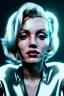 Placeholder: Ultra Realistic image, portrait, blonde woman, sweet Marylin Monroe face, perfect iris, glow eyes, glow makeup. Cyberpunk style, oversized transparent latex coat, yakuza tattoos body. fog, rain, soft color, highly detailed, unreal engine 5, ray tracing, RTX, lumen lighting, ultra detail, volumetric lighting, 3d, finely drawn, high definition, high resolution.