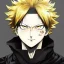 Placeholder: Detailed anime portrait of bakugo from my hero academia, gold hair and golden eyes, black suit, intricate details, full body portrait, keep head in frame, slight smile, black Japanese motif, concept art, highly detailed, digital painting, concept art, sharp focus, illustration, art by Yoji Shinkawa, WLOP and greg rutkowski and alphonse mucha and artgerm and yanjun Chen and Junji ito and Makoto Shinkai, HDR, octane render