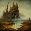 Placeholder: Hyperrealistic creepy landscape, odd, polaroid, Walton Ford, Audubon, Yves Tanguy, Sam Raimi, 3d, sharp focus, noon light, bright colours, high resolution, very detailed, volumetric light, mist, grim, fine art, decaying, textured oil over canvas, very colorful, ornate 35mm, F/2.8, insanely detailed and intricate, character, hypermaximalist, super detailed