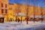 Placeholder: impressionist painting of a christmas scene in Santa Fe, New Mexico