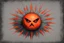 Placeholder: fuzzy orange ball with red eyes and a giant gray spike in shepard fairey art style