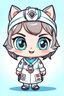 Placeholder: Design a chibi nurse kitty character with cute proportions and exaggerated features for a mobile gaming audience. Emphasize the character's small size, large head, and playful demeanor while maintaining a professional appearance suitable for a nurse. The character should stand on two feet and be dressed in a nurse's uniform, appealing to players who enjoy adorable and whimsical aesthetics. Exaggerate the character's head and facial features to enhance its cuteness and charm. Keep the body compa
