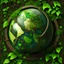 Placeholder: very detailed all Green planet earth globe surrounded by leaves and ivy, medieval, gothic style,