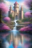 Placeholder: beautiful transparent cristal castle, pink flowers, pure harmony, lake, falls, galactic, magic, transcendent, goodness, divine, butterflies, cascade