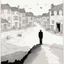 Placeholder: a alone man. pen and ink, birds eye view, illustrated by hergé, Background space and earth