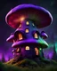 Placeholder: An asymmetrical mushroom house in the night sky. in space. Bright Bold Bright Colors, green white purple black, Stark Dark background. Detailed Matte Painting, deep color, fantastical, intricate detail, splash screen, hyperdetailed, insane depth, Fantasy concept art, 8k resolution, trending on artstation, Unreal Engine 5, color depth, Deep Colors, backlit, splash art, dramatic, splash art Style. High Quality, Painterly, Whimsical, Fun, Imaginative, Bubbly, good detail, perfect composition,