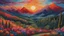 Placeholder: embroidery Sunrise over the mountains + handcrafted embroidered fabric+ 4K + high resolution + high depth of field + brilliant colours in Gouache Style, Watercolor, Museum Epic Impressionist Maximalist Masterpiece, Thick Brush Strokes, Impasto Gouache, thick layers of gouache watercolors textured on Canvas, 8k Resolution, Matte Painting +