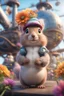 Placeholder: plexi glass tower, portrait of a cute fluffy wolly squirrel with berret in an air ship hangar holding weird flowers in the style of pixar, on a strange planet with weird colors and wind turbines, bokeh like f/0.8, tilt-shift lens 8k, high detail, smooth render, down-light, unreal engine, prize winning