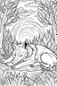 Placeholder: Coloring page for kids, cute sleeping wolf in the forest, thick lines