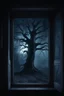 Placeholder: Midnight Whispers ghost big window showing a scary tree on the outside