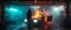 Placeholder: portrait of young indian ravnos clan vampire mistress in misty underground garage with parking robots and neon light, washer man with mask and hi pressure steam gadgets cleans cars and walls, walls are lined with neon lights, mechanic in weird suit washes walls and robots, a car that is burning inside with a human figure inside the car in awashing machine with big rolling brushes, smoke and debris, warped and twisted camera angle, dark asphalt floor, low roof