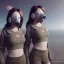 Placeholder: cute girls sitting at the computer in military gas masks. the masks are checkered.