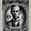 Placeholder: stamp from 1920s, cuthulhu mythos investigator, vampire journalist photo, underground , fine pencil, set of 4 identical stamps