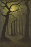 Placeholder: Night, trees, rocks, creepy, gothic horror films influence, georges lemmen and hebry luyten paintings