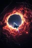 Placeholder: A space ship coming out an Intense worm Hole explosion in deep space. Wormhole apocalypse wipes out Universe. Worm-hole collision explodes in outer space. Epic galaxy with growing black hole. Cinematic interstellar