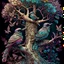 Placeholder: Fantasy birds in a tree, highly detailed, attractive beautiful, 1800’s, surreal, soft moody color splash, ink flowers on the ground Modifiers: digital painting extremely detailed fantasy high definition crisp quality Zentangle Style