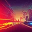 Placeholder: art deco, cyberpunk, two neon muscle cars, race, desert road, sunset, full colour, hd,