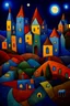 Placeholder: Moonlight patchwork in the style of Raymond Briggs, Laurel Burch, Randolph Caldecott, Picasso. extremely detailed fantasy oil on canvas very attractive imperial colors fantastic view 4K 3D VRay focused Surrealism Tesselated