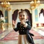 Placeholder: a 2 years old girl in modern clothing and makeup dancing with cute and joy and singging in azeri "in a modern royal hall