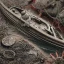 Placeholder: Birdseye view,Insanely detailed photograph of an “artitcture plans of a canoe ” with intricate waves, intricate embroidered band of stars, hyperdetailed painting by Ismail Inceoglu Huang Guangjian and Dan Witz CGSociety ZBrush Central fantasy art album cover art,8K, hdr, romantic, mysterious, ominous, flowers, jewelry, steam,oil,cafe,street vendor,steamship,D&D