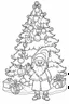 Placeholder: coloring page for kids, cristmas tree with santa , cartoon style, thick outline, low details, no shading, no color